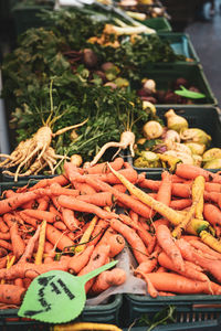 High angle view of red chili peppers for sale at market