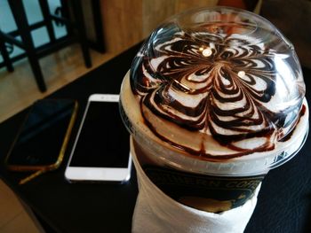 High angle view of dessert on table