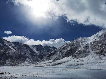 Scenic view of snowcapped mountains against sky