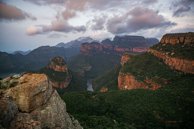 Panoramic view of landscape and mountains against sky