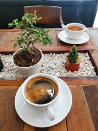 High angle view of breakfast on table