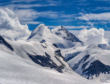 Scenic view of snow covered mountains against sky