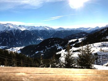 Scenic view of mountains against sky during winter