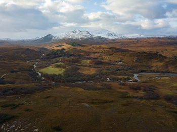 Scenic view of mountains against cloudy sky