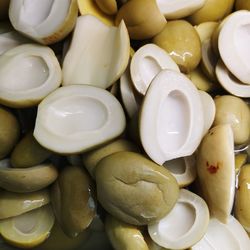 High angle view of eggs in container