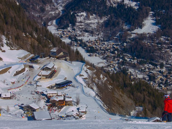 Aerial view of snow covered mountain