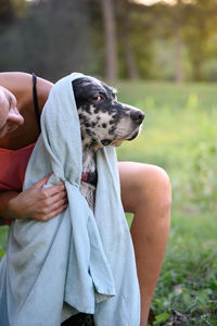 Portrait of woman with dog