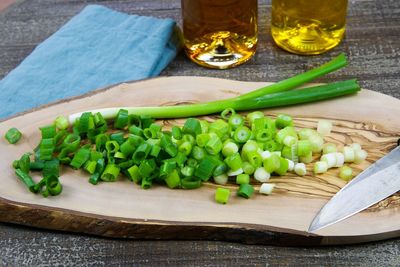 High angle view of vegetables on table