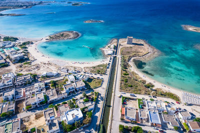 High angle view of buildings in city