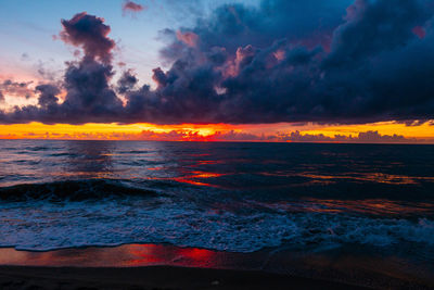 Scenic view of sea against sky during sunset