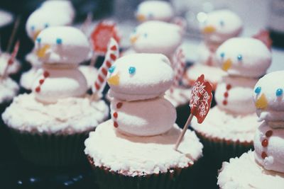 Snowman cupcake on display at store during christmas