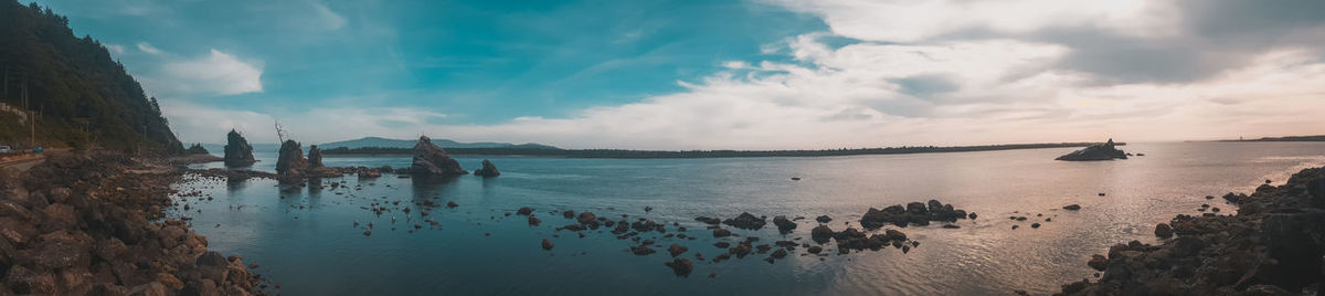 Panoramic view of sea against cloudy sky