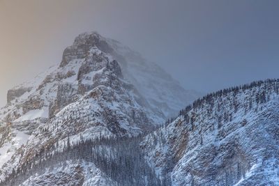 Low angle view of snowcapped mountain against clear sky