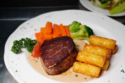 Close-up of food served in plate