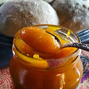 Close-up of dessert in jar on table