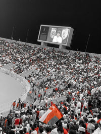 High angle view of people on soccer field