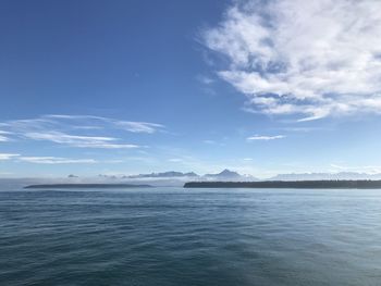 Scenic view of sea against blue sky