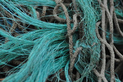 Close-up of fishing nets and ropes