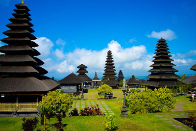 Panoramic view of pagoda against sky