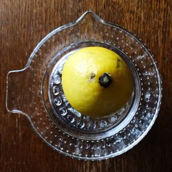 High angle view of fruits in bowl on table