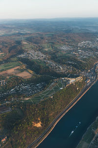 Aerial view of city against sky