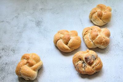 High angle view of cookies
