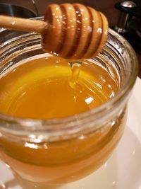 High angle view of drink in jar on table