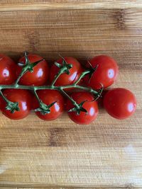 High angle view of cherries on table