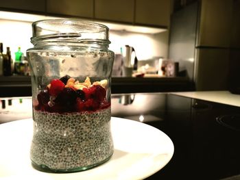 Close-up of dessert in jar