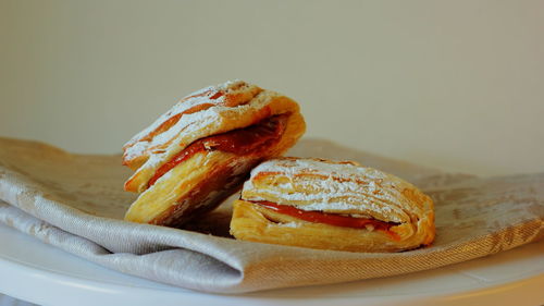 Close-up of bread in plate on table