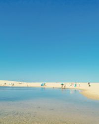 Scenic view of sea against clear blue sky