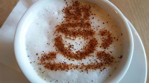 High angle view of coffee on table