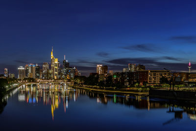 Reflection of skyline of the city frankfurt at night 
