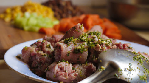 Close-up of salad in plate on table