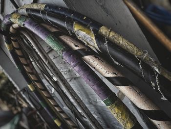 High angle view of paintbrushes on table