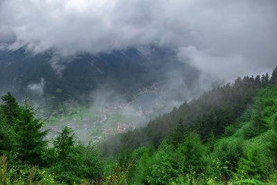 Scenic view of mountains against sky. uzungol landscape in trabzon.