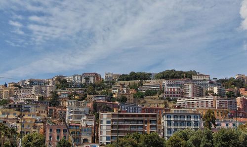 High angle shot of townscape against sky