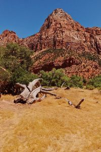 Rock formations on landscape against sky