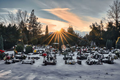 Sunset at the cemetery, modra, slovakia