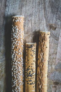 High angle view of bread on table