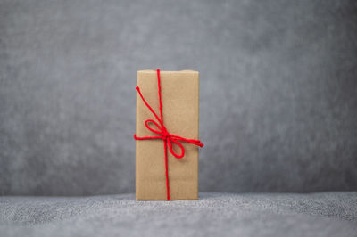 Close-up of red box on table