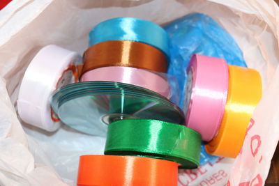 Colorful ribbons in a plastic bag