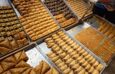 High angle view of food for sale at store