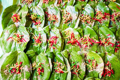 High angle view of vegetables for sale at market stall