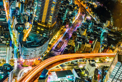 Aerial view of illuminated cityscape