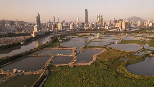 High angle view of city