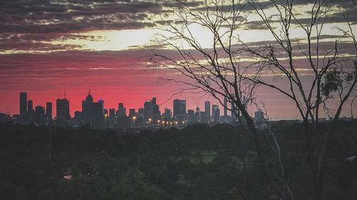 View of city at sunset