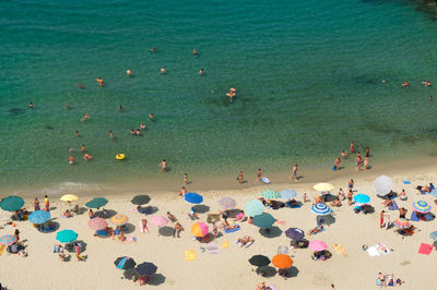 High angle view of people on beach