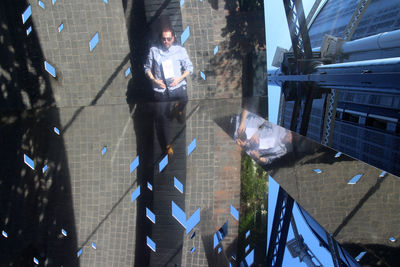 High angle view of man in city