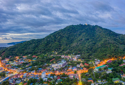 High angle view of townscape against sky